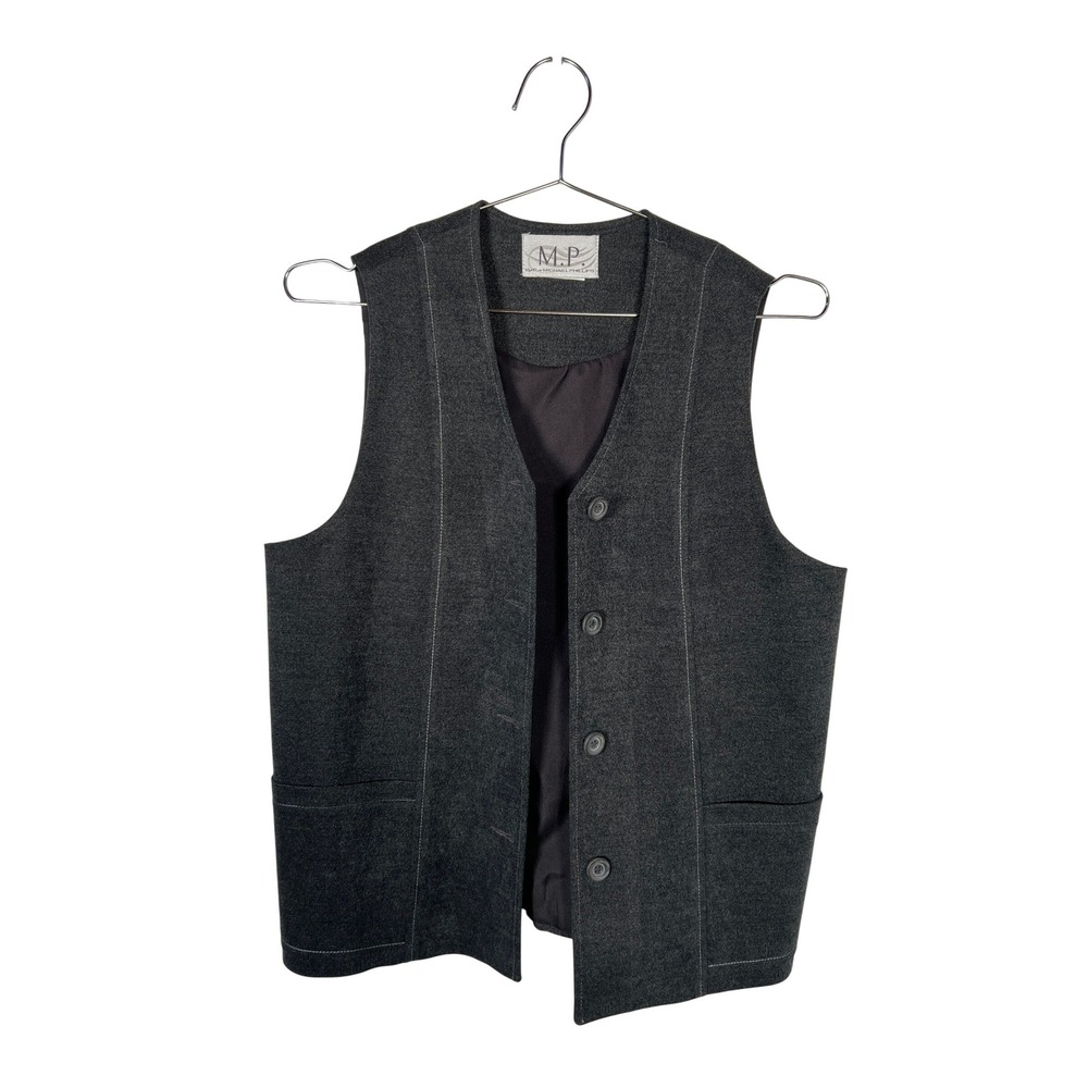 Gray Menswear Vest Charcoal Button Front Academia Minimalist Top